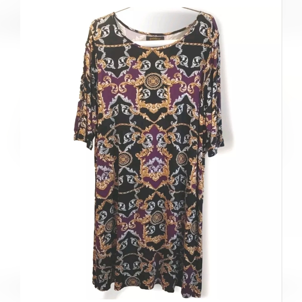 Goddess Ladder Sleeve Midi Dress Woman Plus 3X Boho Fairy Whimsy Colorful AOP